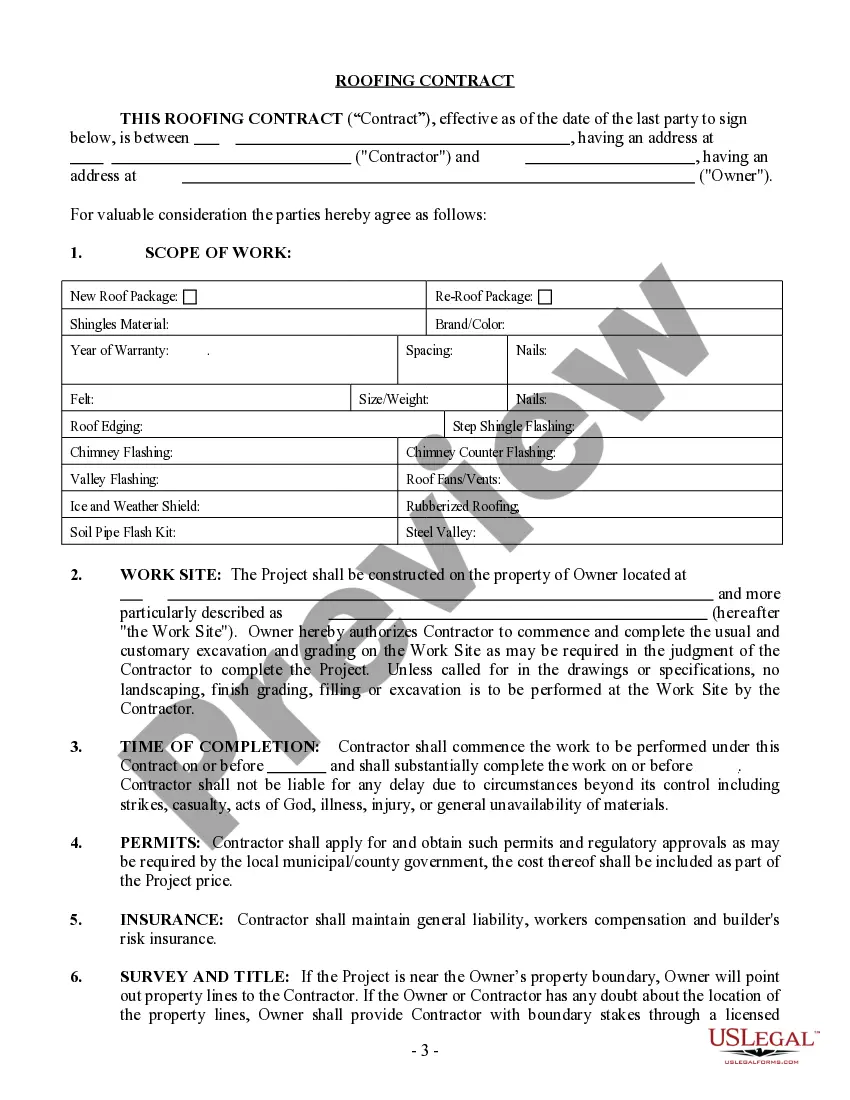 Preview Roofing Contract for Contractor