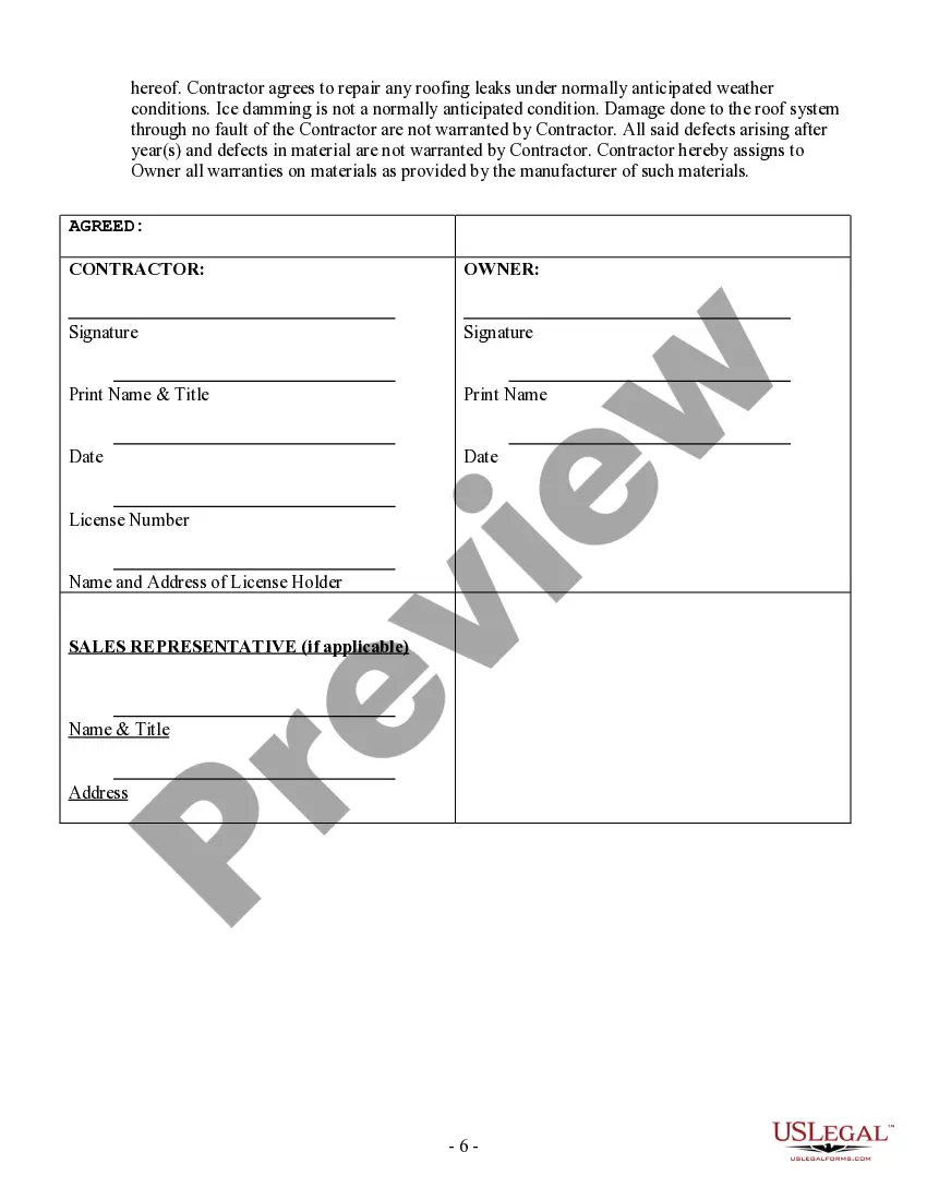 Preview Roofing Contract for Contractor