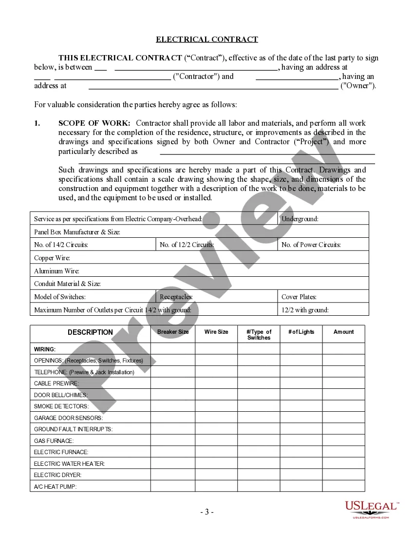 Preview Electrical Contract for Contractor