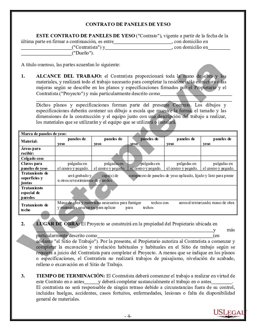 Preview Contrato de paneles de yeso de yeso para contratista