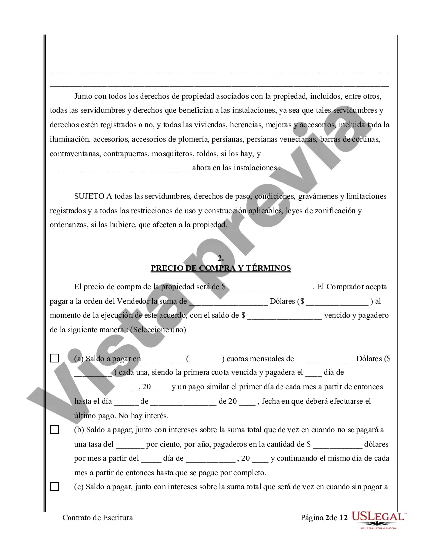 Preview Acuerdo o Contrato de Escritura de Venta y Compra de Bienes Raíces a/k/a Terreno o Contrato de Ejecución