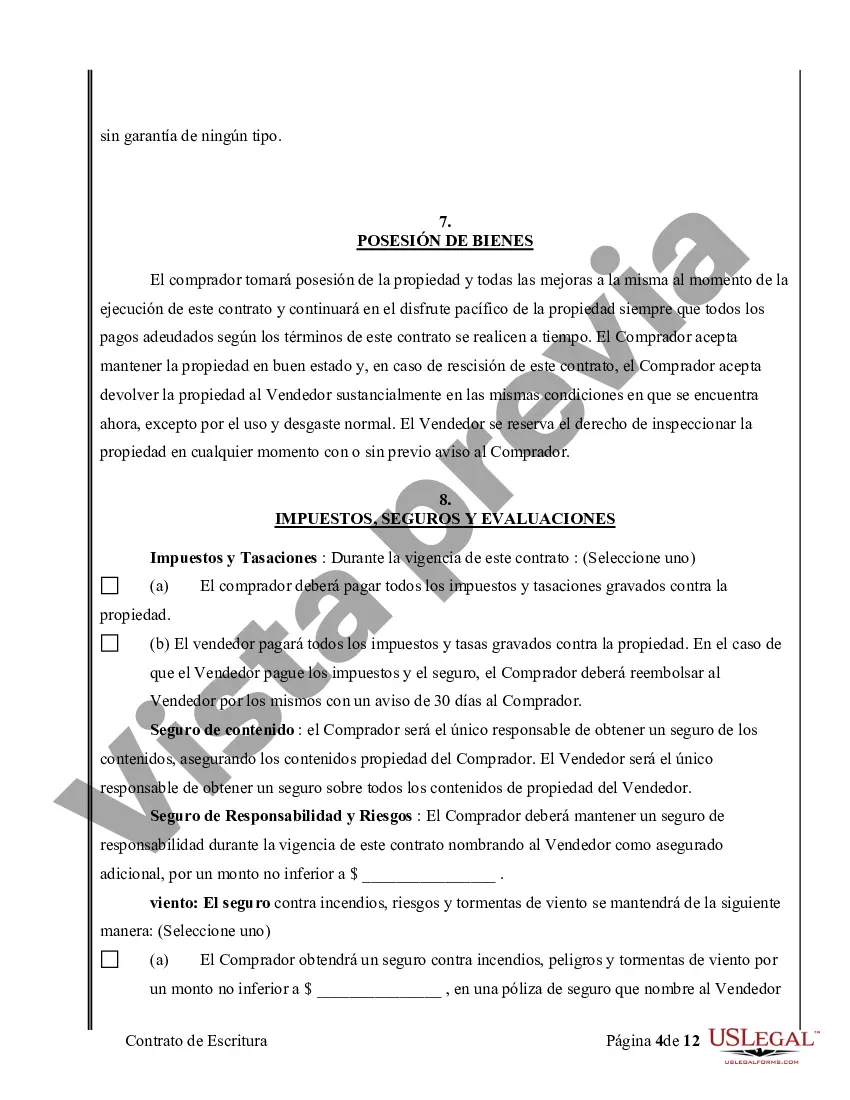 Preview Acuerdo o Contrato de Escritura de Venta y Compra de Bienes Raíces a/k/a Terreno o Contrato de Ejecución