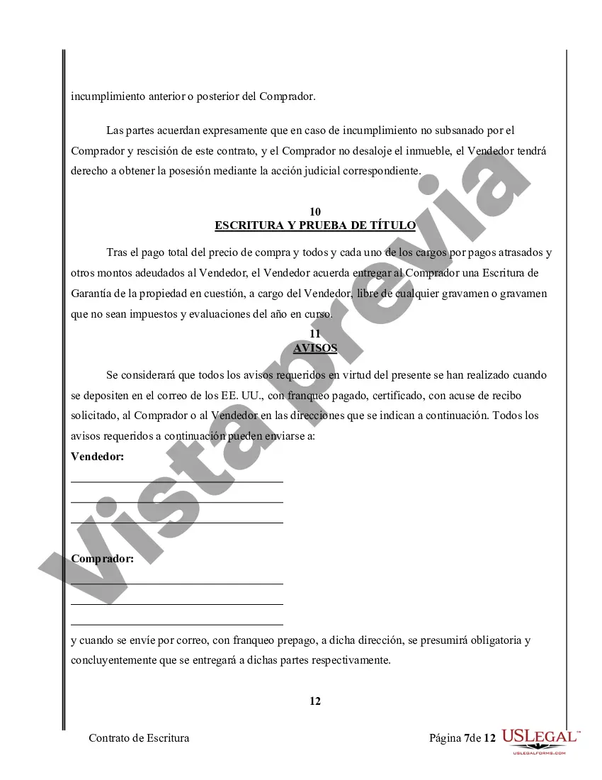 Preview Acuerdo o Contrato de Escritura de Venta y Compra de Bienes Raíces a/k/a Terreno o Contrato de Ejecución