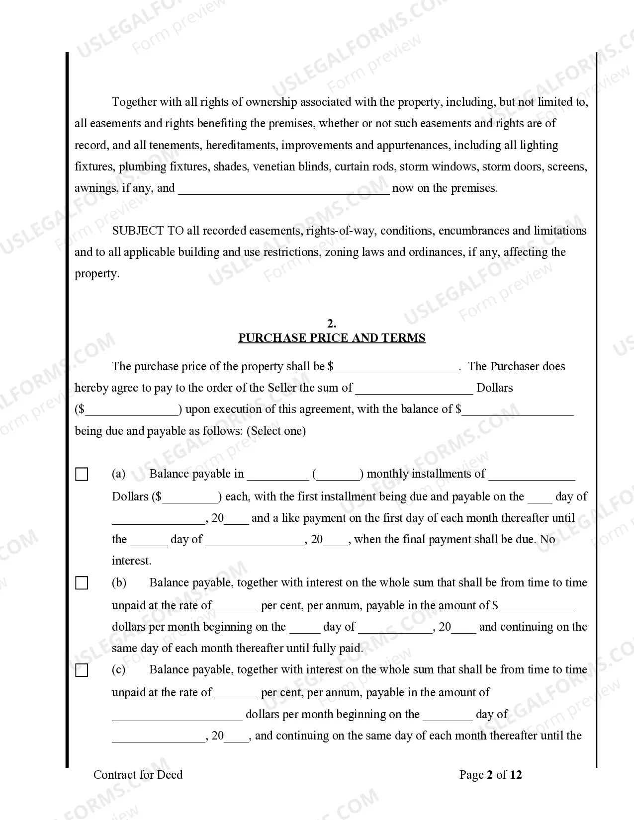 Preview Agreement or Contract for Deed for Sale and Purchase of Real Estate a/k/a Land or Executory Contract