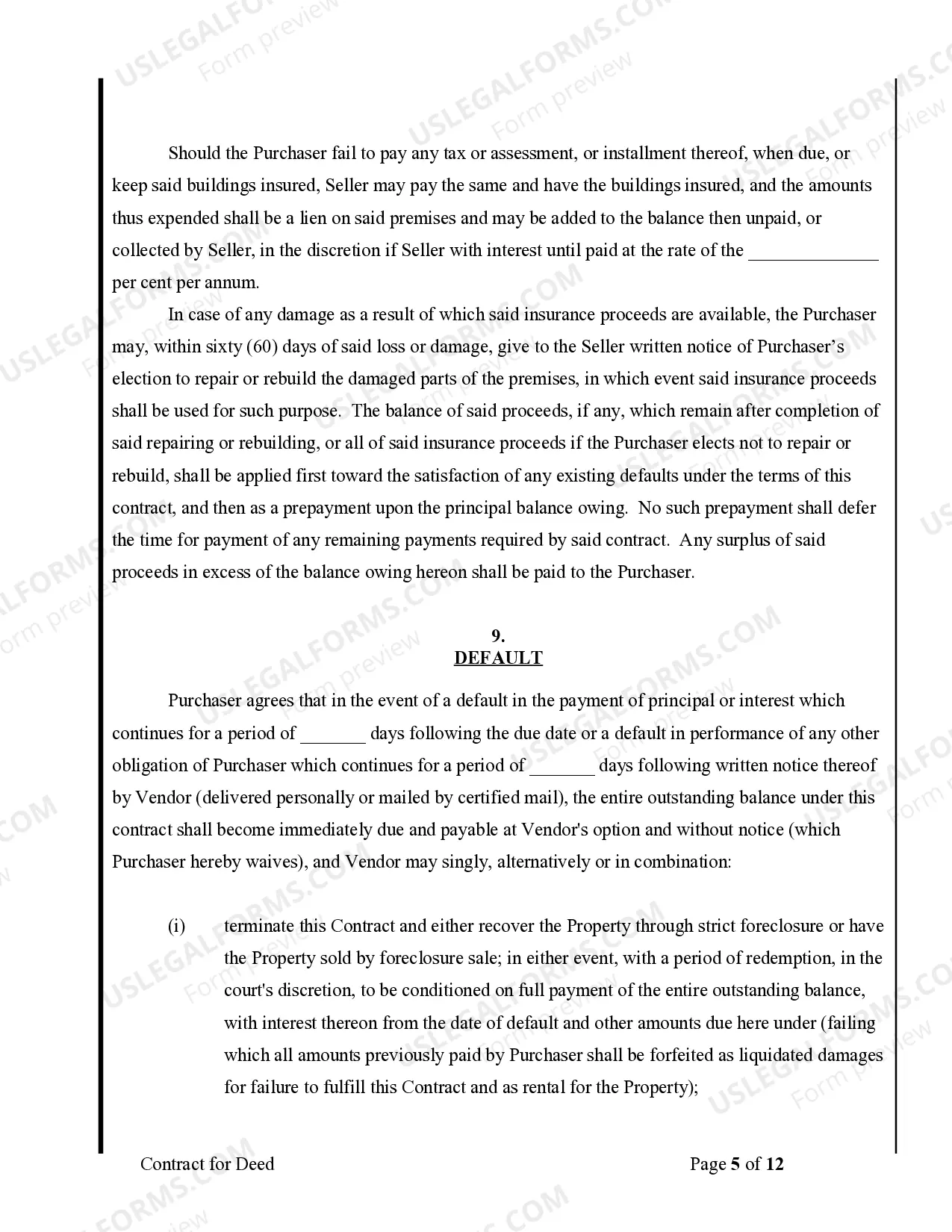 Preview Agreement or Contract for Deed for Sale and Purchase of Real Estate a/k/a Land or Executory Contract
