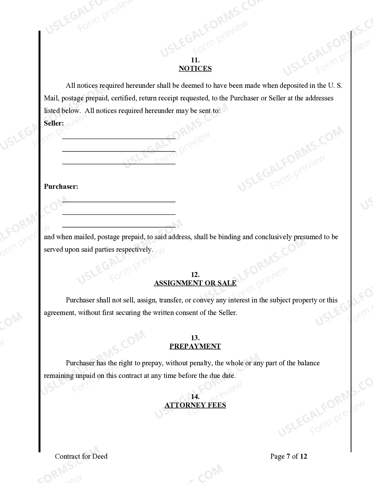 Preview Agreement or Contract for Deed for Sale and Purchase of Real Estate a/k/a Land or Executory Contract