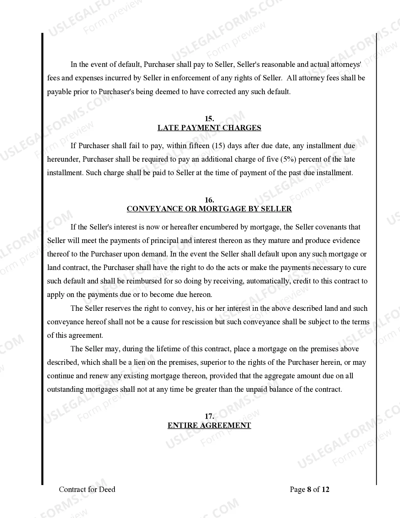 Preview Agreement or Contract for Deed for Sale and Purchase of Real Estate a/k/a Land or Executory Contract