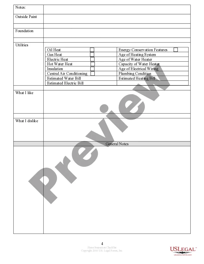 Preview Buyer's Home Inspection Checklist
