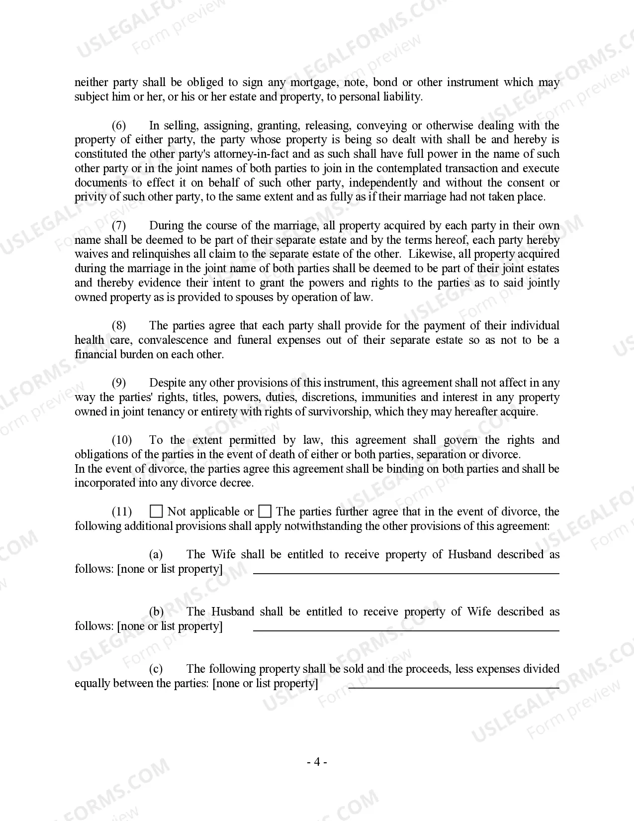 Preview Wisconsin Prenuptial Premarital Agreement without Financial Statements