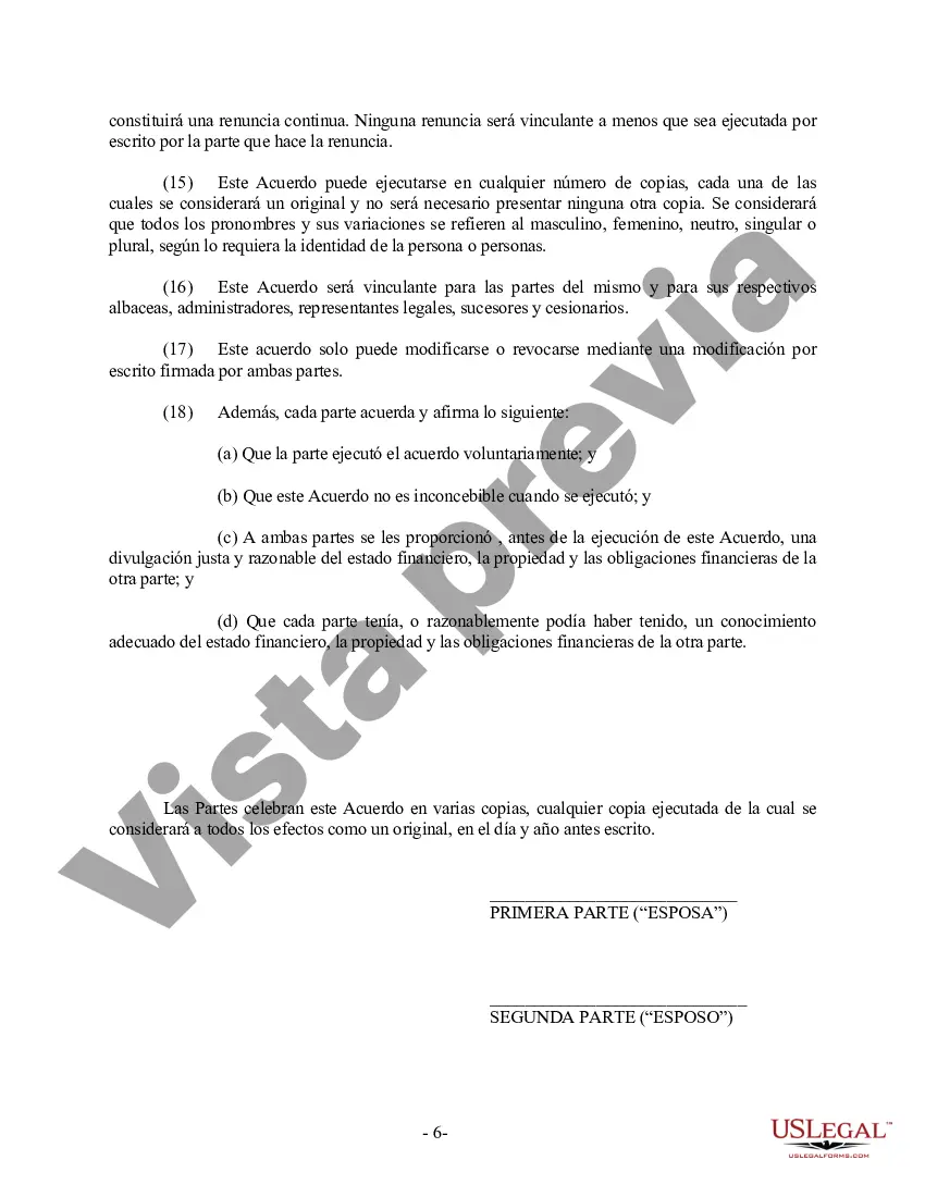 Preview Acuerdo prematrimonial prenupcial de Wisconsin con estados financieros