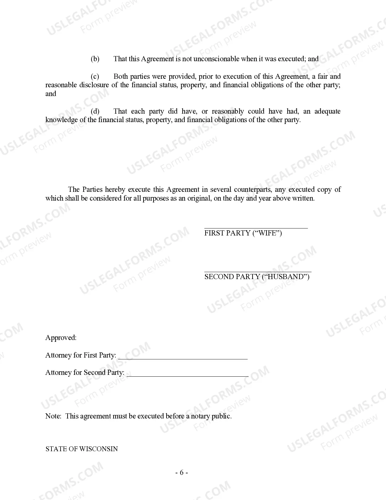 Preview Wisconsin Prenuptial Premarital Agreement with Financial Statements