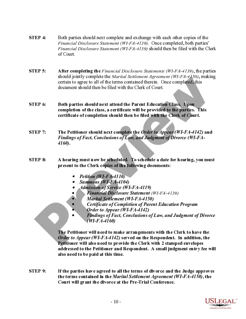 Preview Wisconsin No-Fault Agreed Uncontested Divorce Package for Dissolution of Marriage for people with Minor Children
