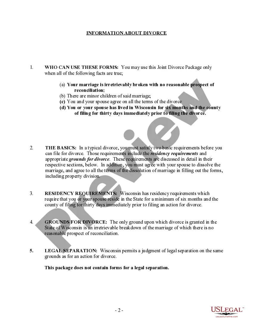 Preview Wisconsin No-Fault Agreed Uncontested Divorce Package for Dissolution of Marriage for people with Minor Children