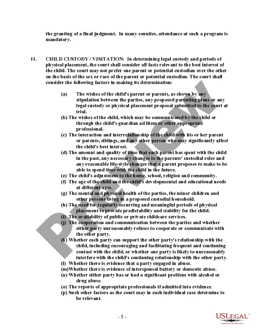 Preview Wisconsin No-Fault Agreed Uncontested Divorce Package for Dissolution of Marriage for people with Minor Children
