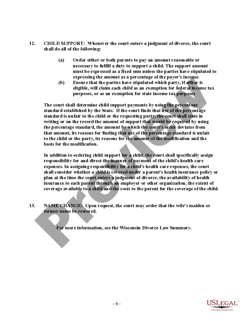Preview Wisconsin No-Fault Agreed Uncontested Divorce Package for Dissolution of Marriage for people with Minor Children