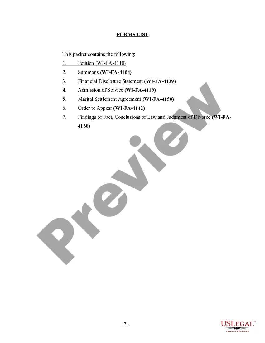 Preview Wisconsin No-Fault Agreed Uncontested Divorce Package for Dissolution of Marriage for people with Minor Children