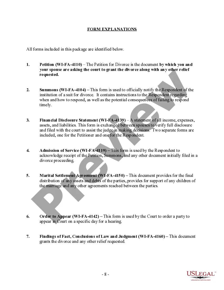 Preview Wisconsin No-Fault Agreed Uncontested Divorce Package for Dissolution of Marriage for people with Minor Children