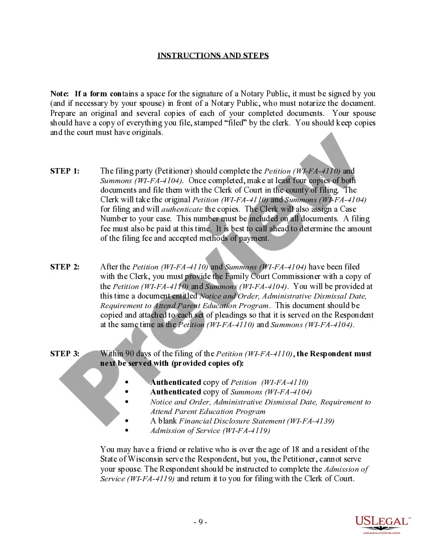 Preview Wisconsin No-Fault Agreed Uncontested Divorce Package for Dissolution of Marriage for people with Minor Children