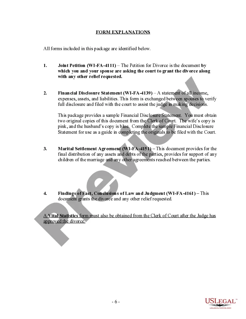 Preview Wisconsin No-Fault Agreed Uncontested Divorce Package for Dissolution of Marriage for Persons with No Children with or without Property and Debts