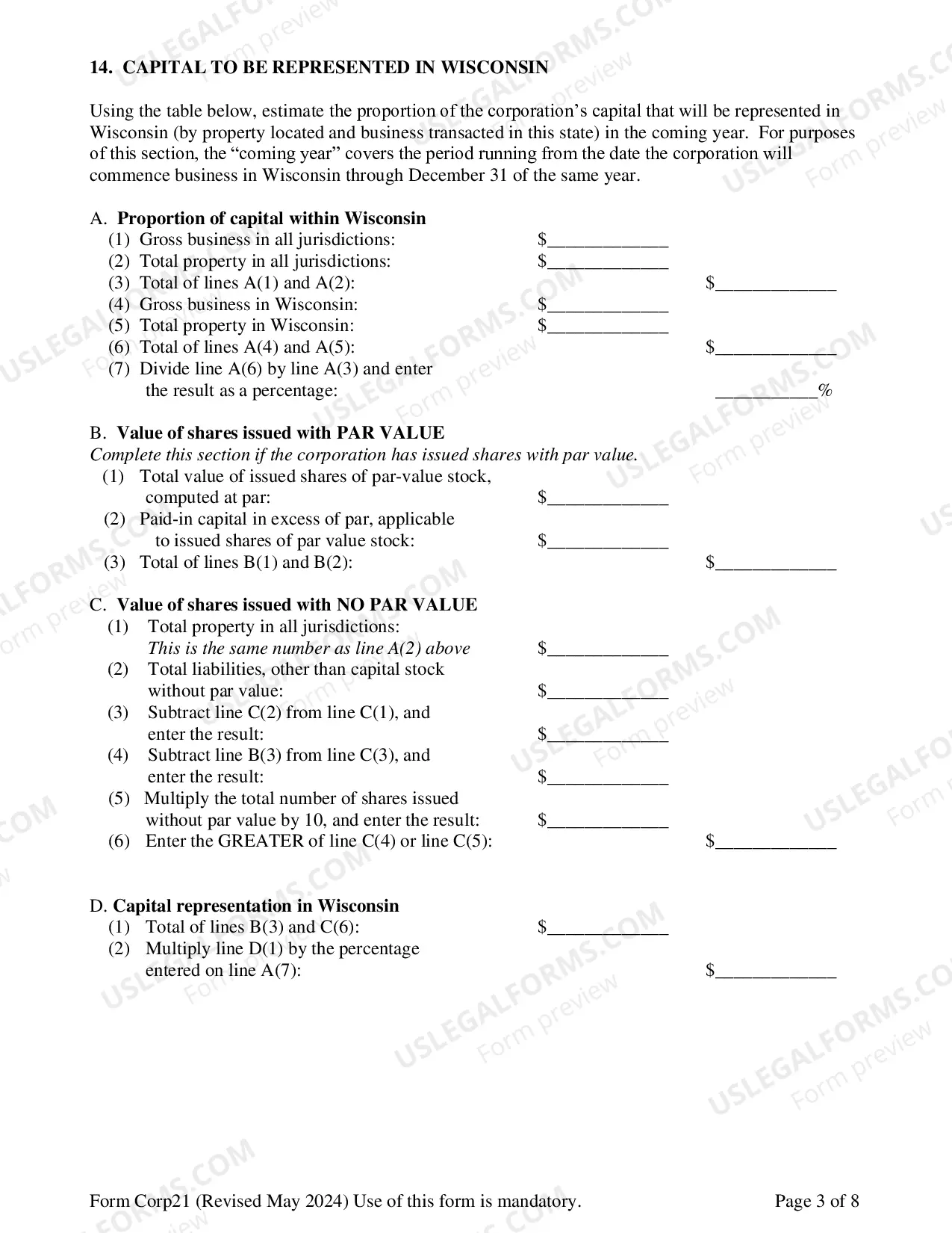 Preview Wisconsin Registration of Foreign Corporation