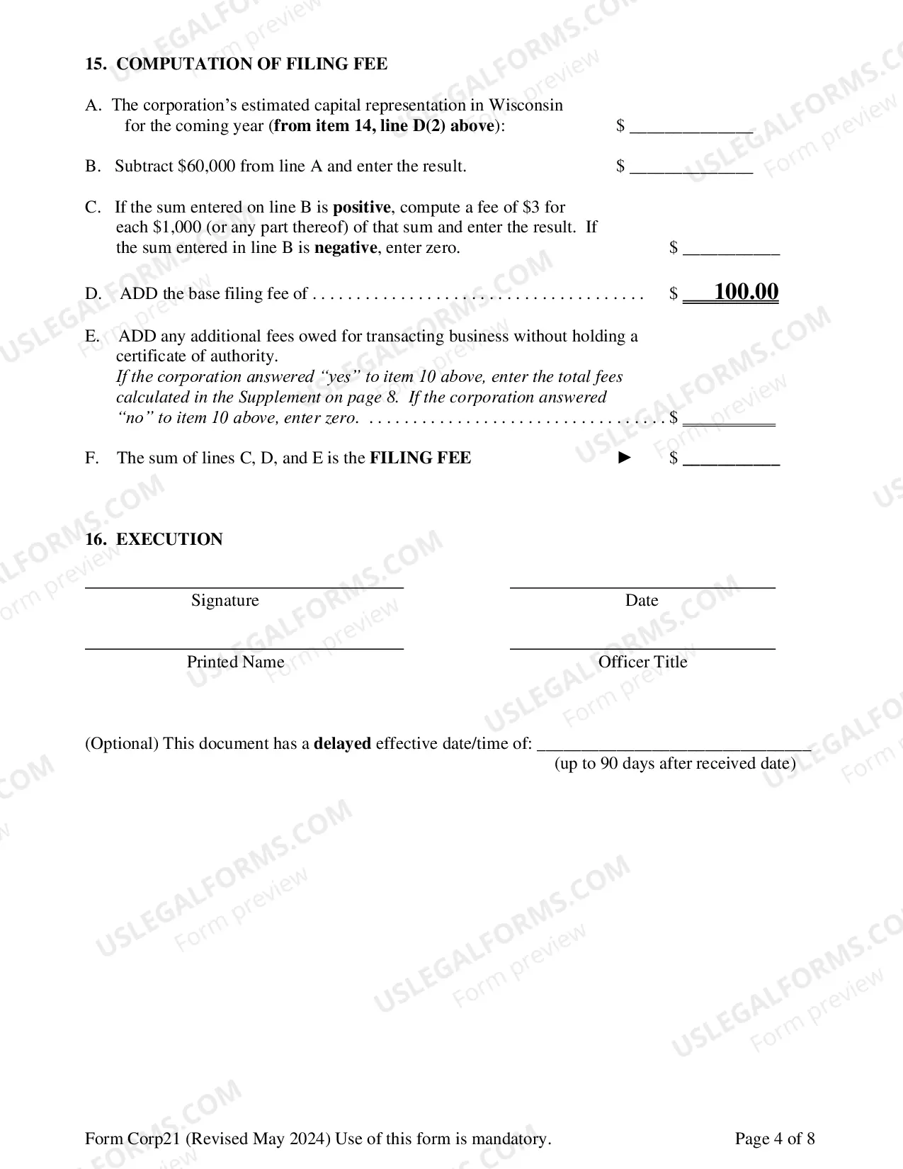 Preview Wisconsin Registration of Foreign Corporation