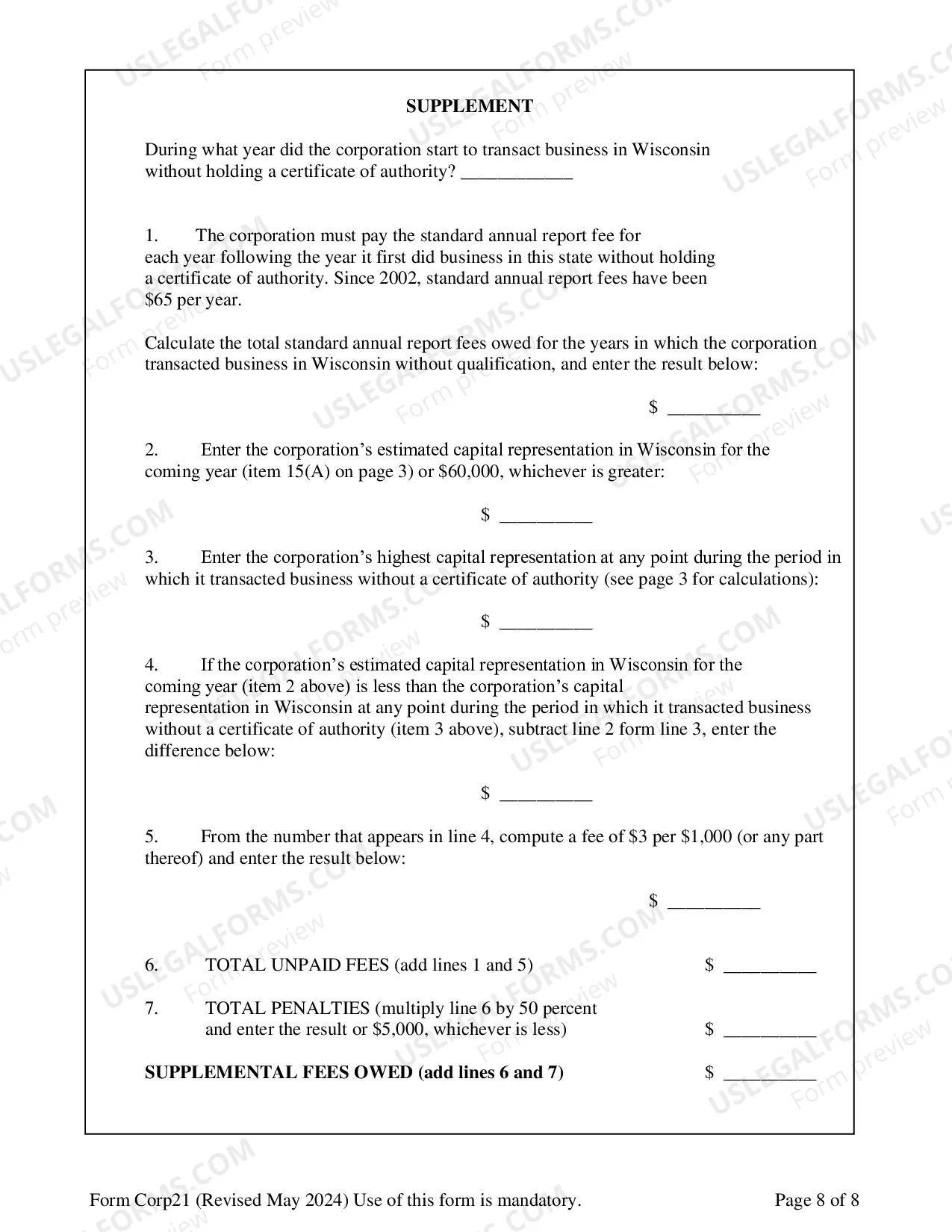 Preview Wisconsin Registration of Foreign Corporation
