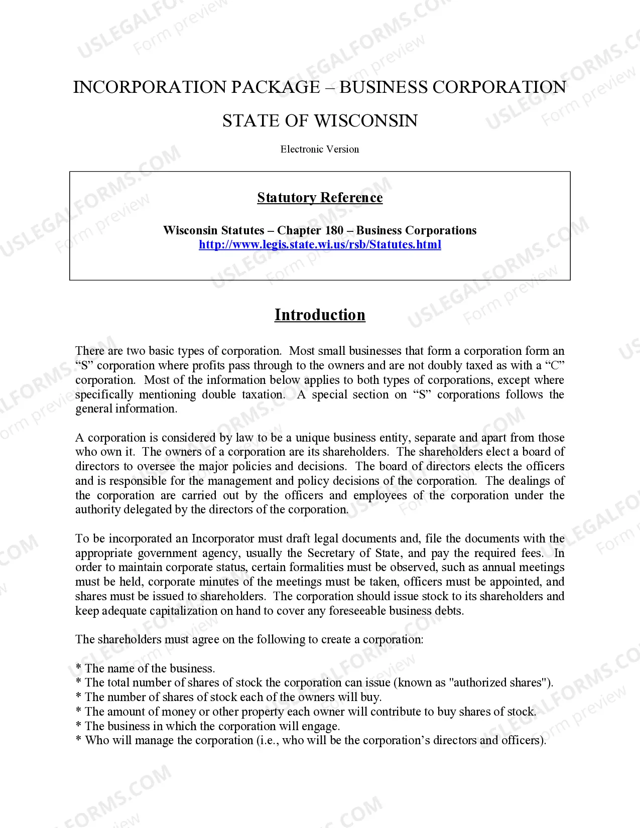 Preview Wisconsin Business Incorporation Package to Incorporate Corporation