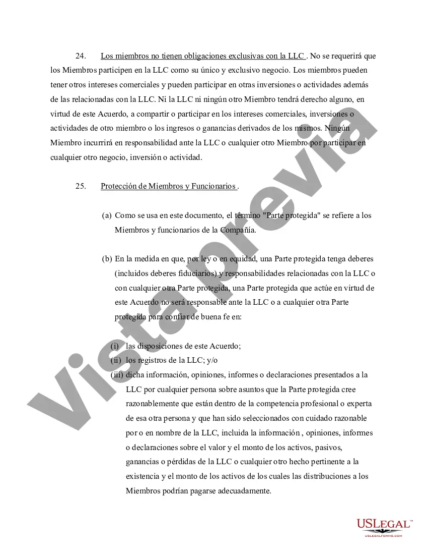 Preview Acuerdo Operativo de Sociedad de Responsabilidad Limitada LLC