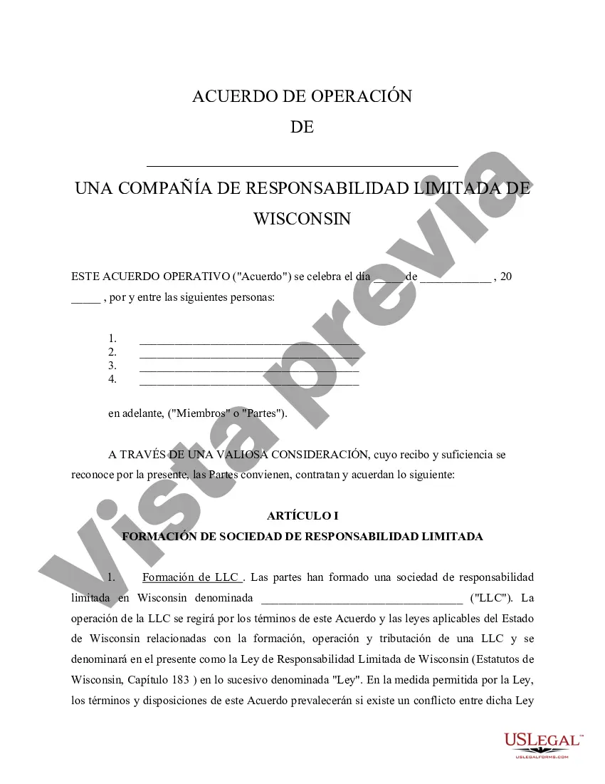 Preview Acuerdo Operativo de Sociedad de Responsabilidad Limitada LLC