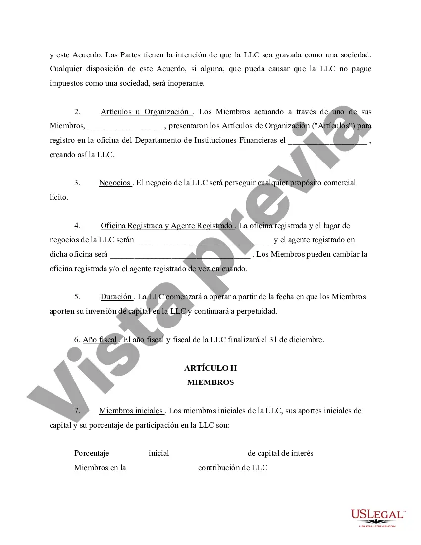 Preview Acuerdo Operativo de Sociedad de Responsabilidad Limitada LLC