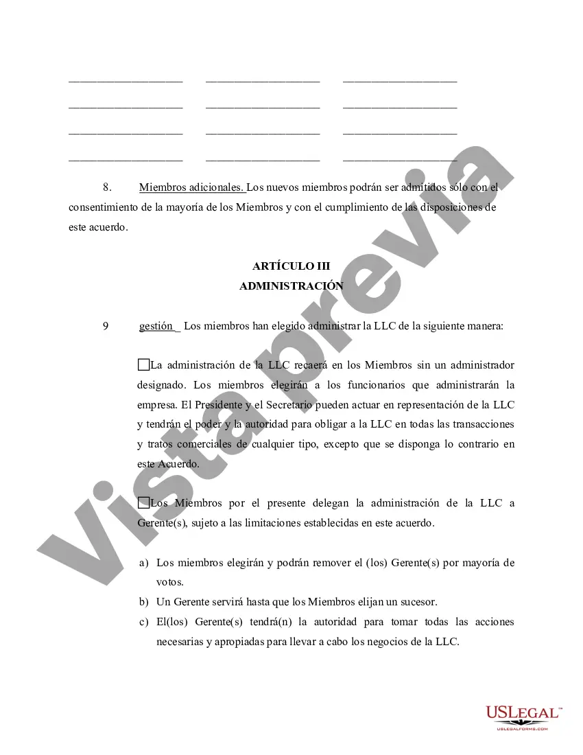 Preview Acuerdo Operativo de Sociedad de Responsabilidad Limitada LLC