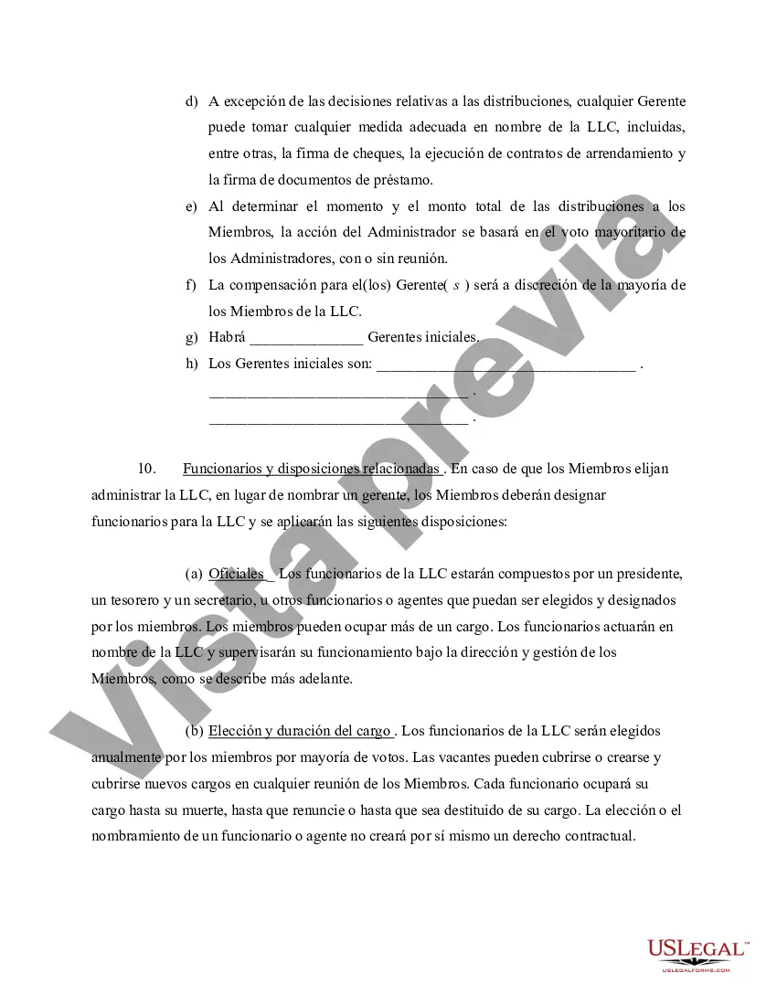 Preview Acuerdo Operativo de Sociedad de Responsabilidad Limitada LLC