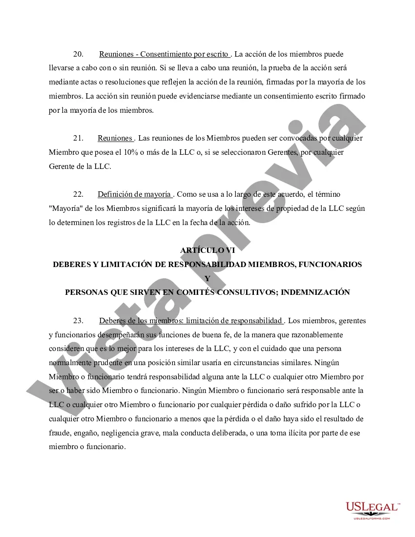 Preview Acuerdo Operativo de Sociedad de Responsabilidad Limitada LLC