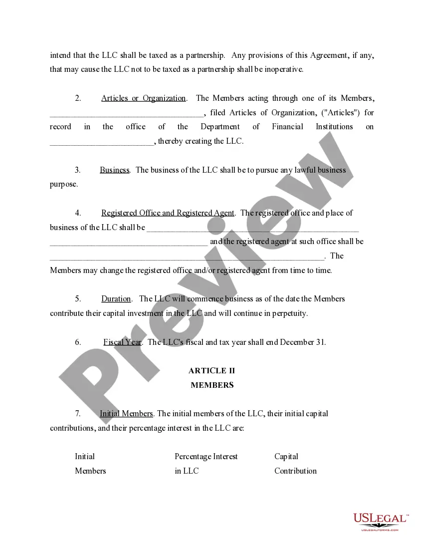 Preview Limited Liability Company LLC Operating Agreement