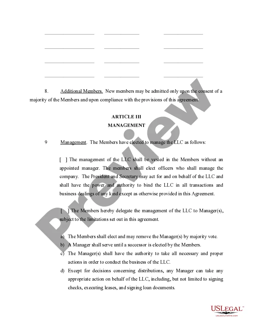 Preview Limited Liability Company LLC Operating Agreement