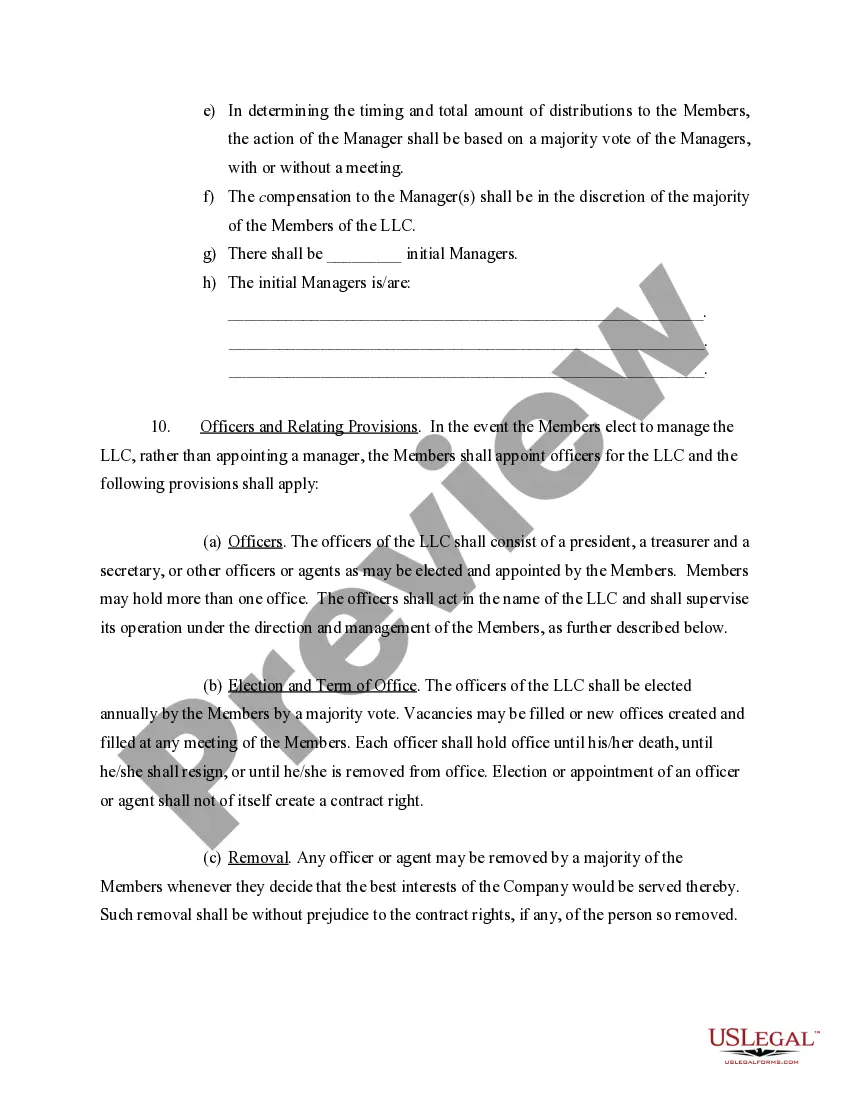 Preview Limited Liability Company LLC Operating Agreement
