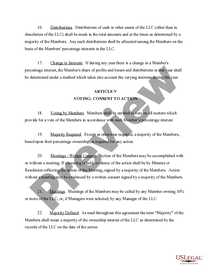 Preview Limited Liability Company LLC Operating Agreement