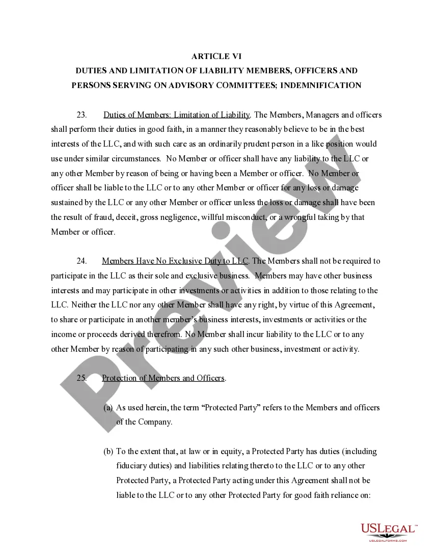 Preview Limited Liability Company LLC Operating Agreement