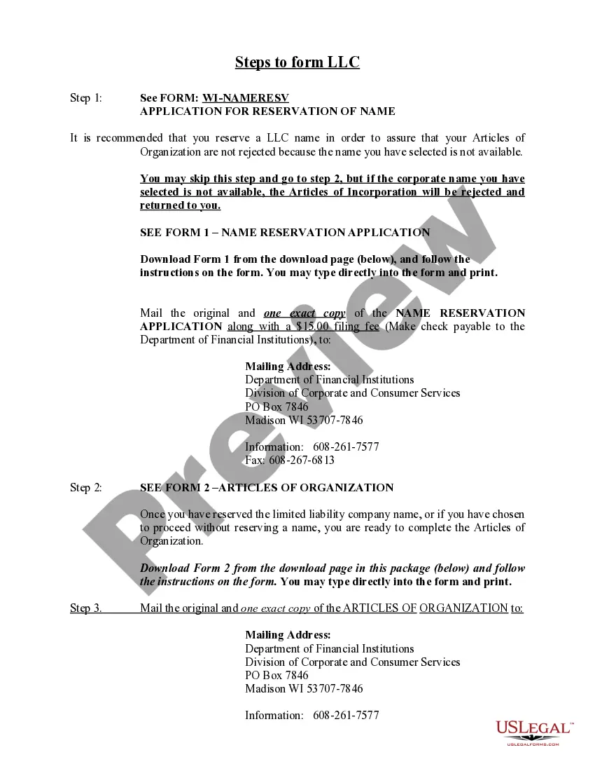 Preview Wisconsin Limited Liability Company LLC Formation Package