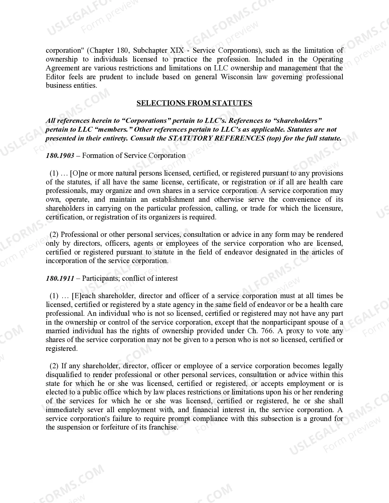 Preview Wisconsin Professional Limited Liability Company PLLC Formation Package