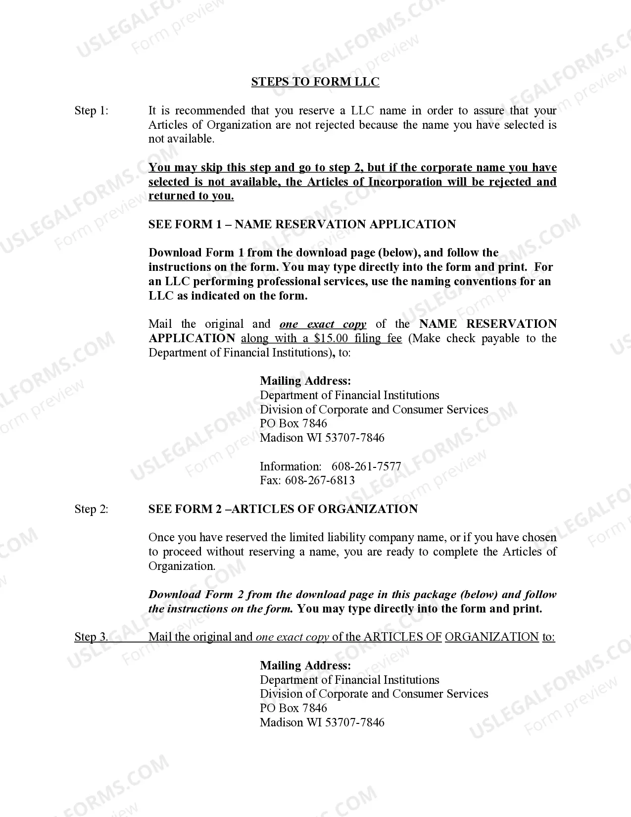 Preview Wisconsin Professional Limited Liability Company PLLC Formation Package
