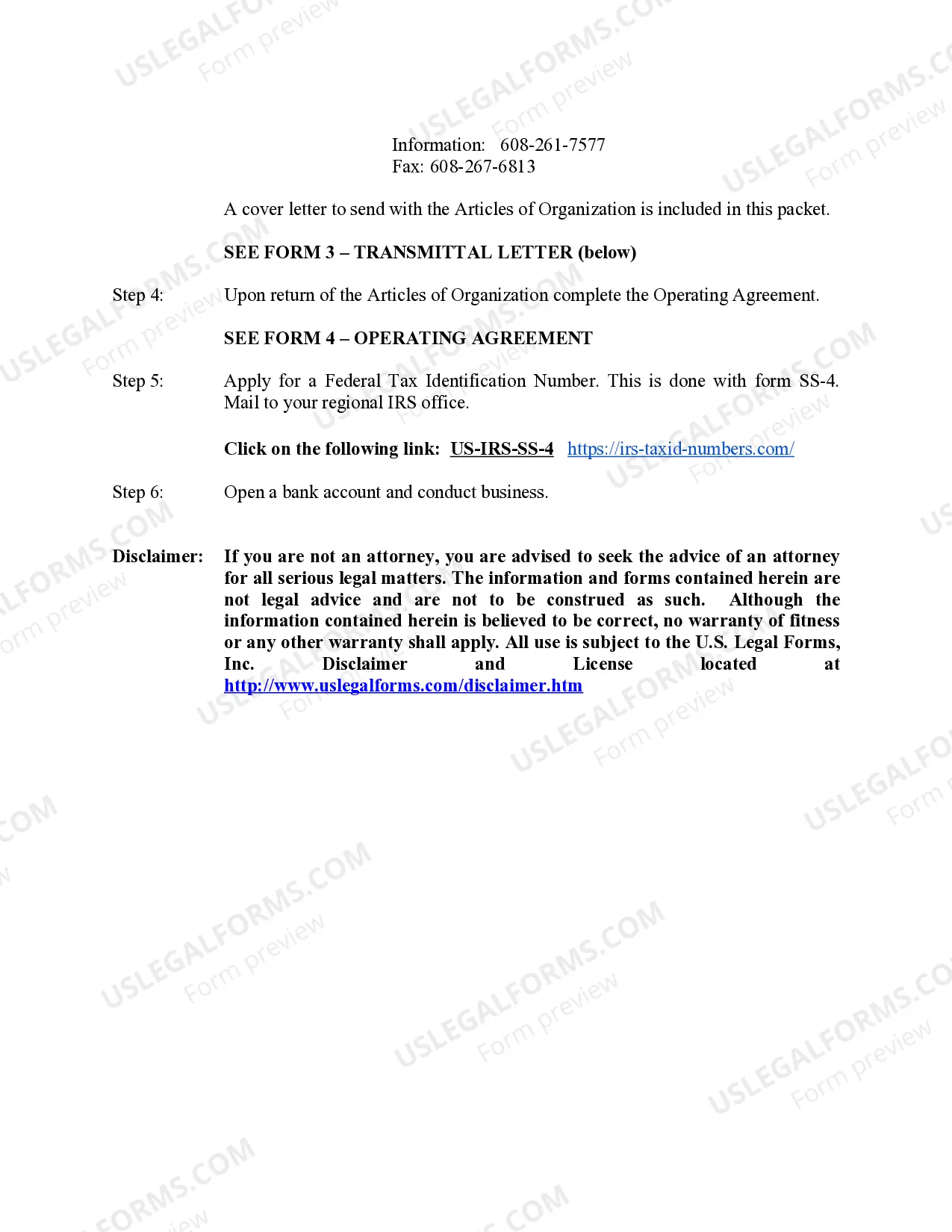 Preview Wisconsin Professional Limited Liability Company PLLC Formation Package