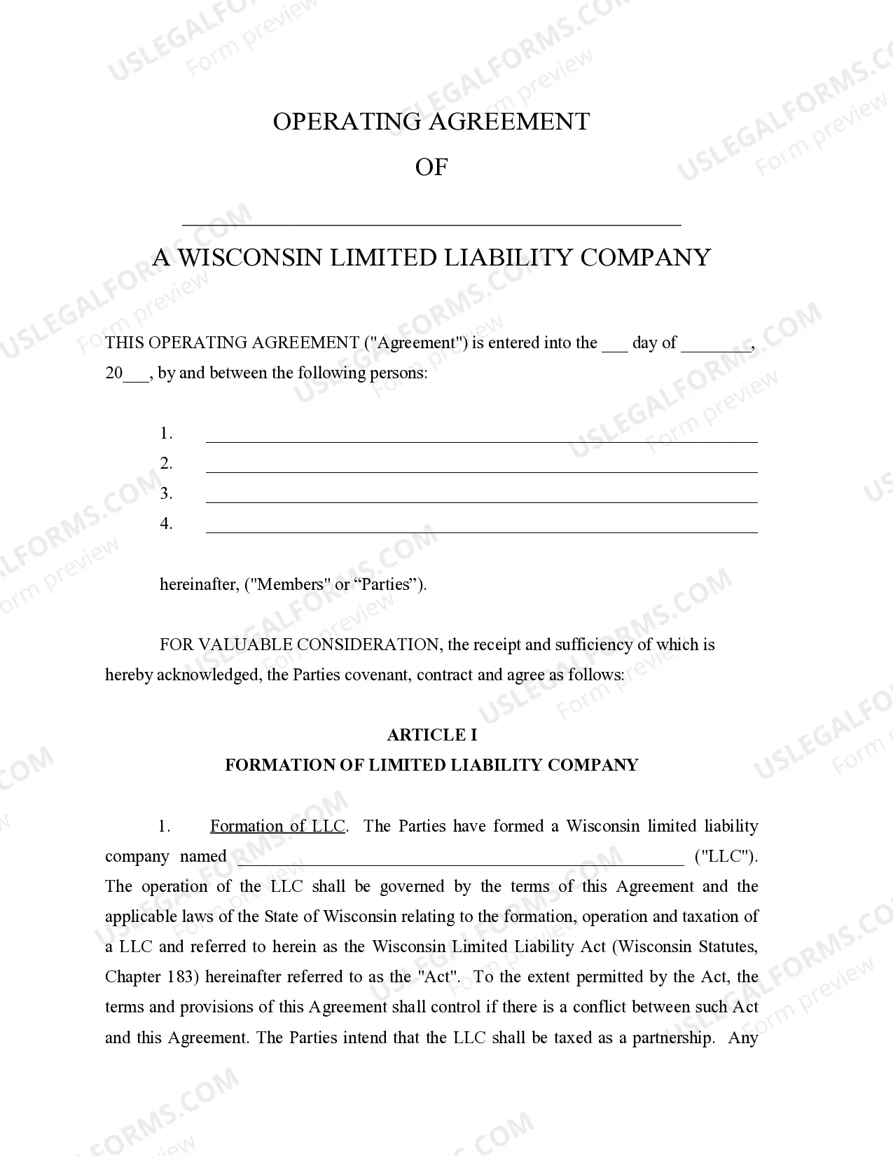 Preview Wisconsin Professional Limited Liability Company PLLC Formation Package