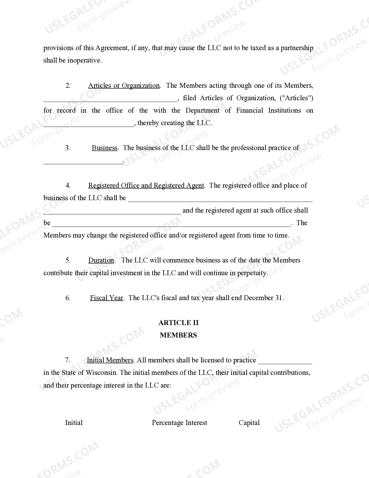 Preview Wisconsin Professional Limited Liability Company PLLC Formation Package