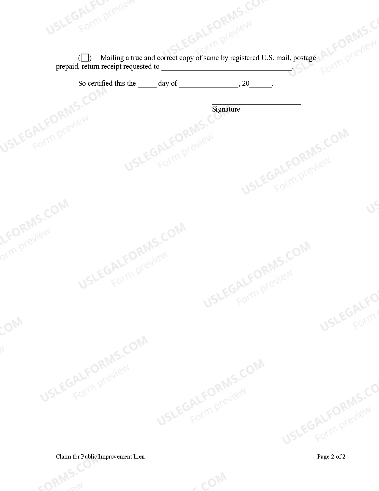 Preview Claim for Public Improvement Lien by Individual