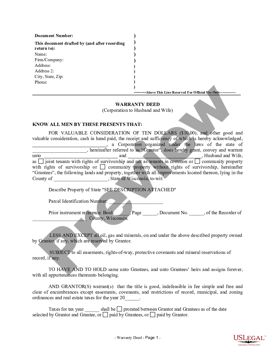 page 0 Warranty Deed from Corporation to Husband and Wife preview