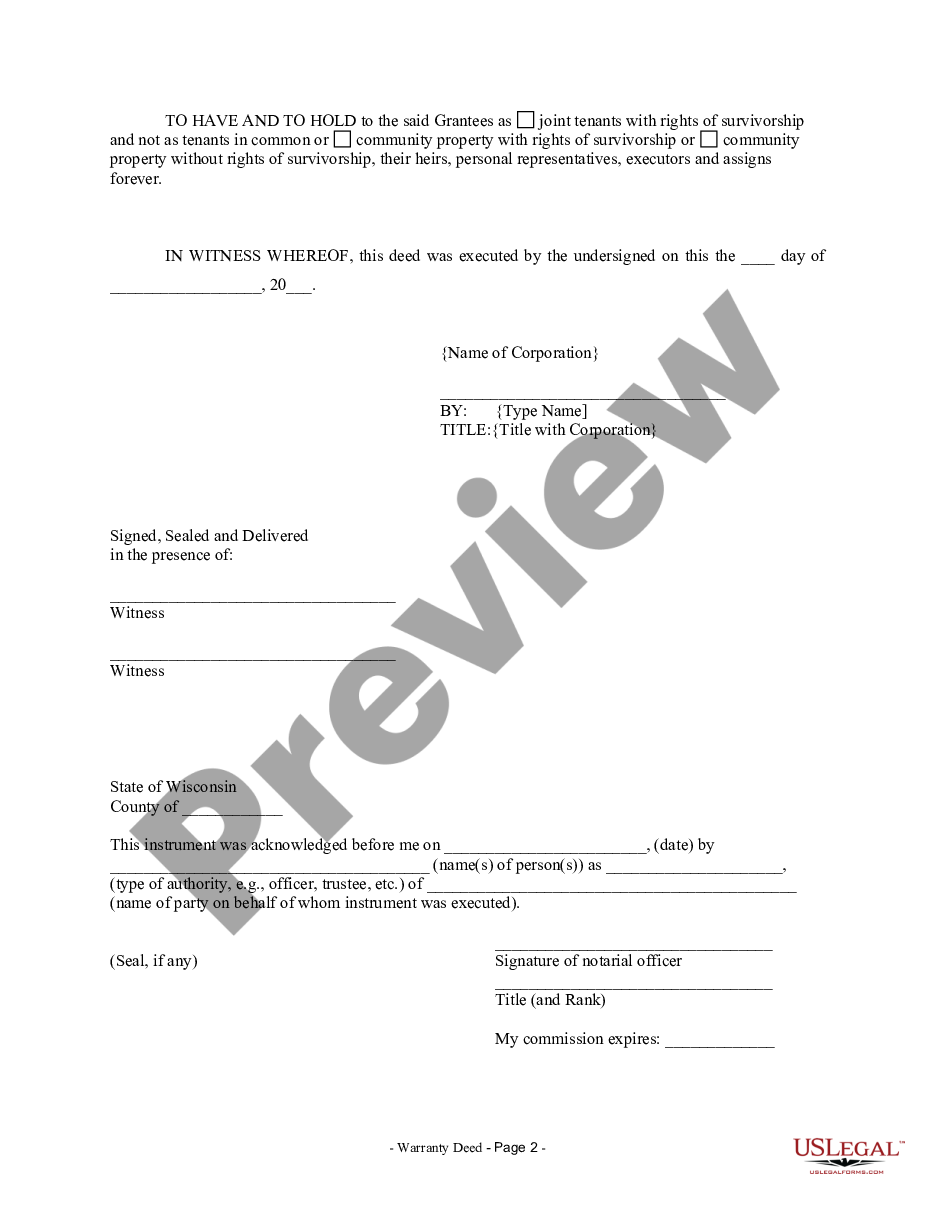 page 1 Warranty Deed from Corporation to Husband and Wife preview