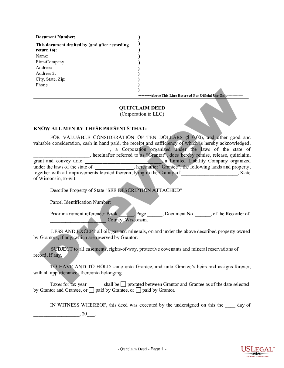 page 0 Quitclaim Deed from Corporation to LLC preview