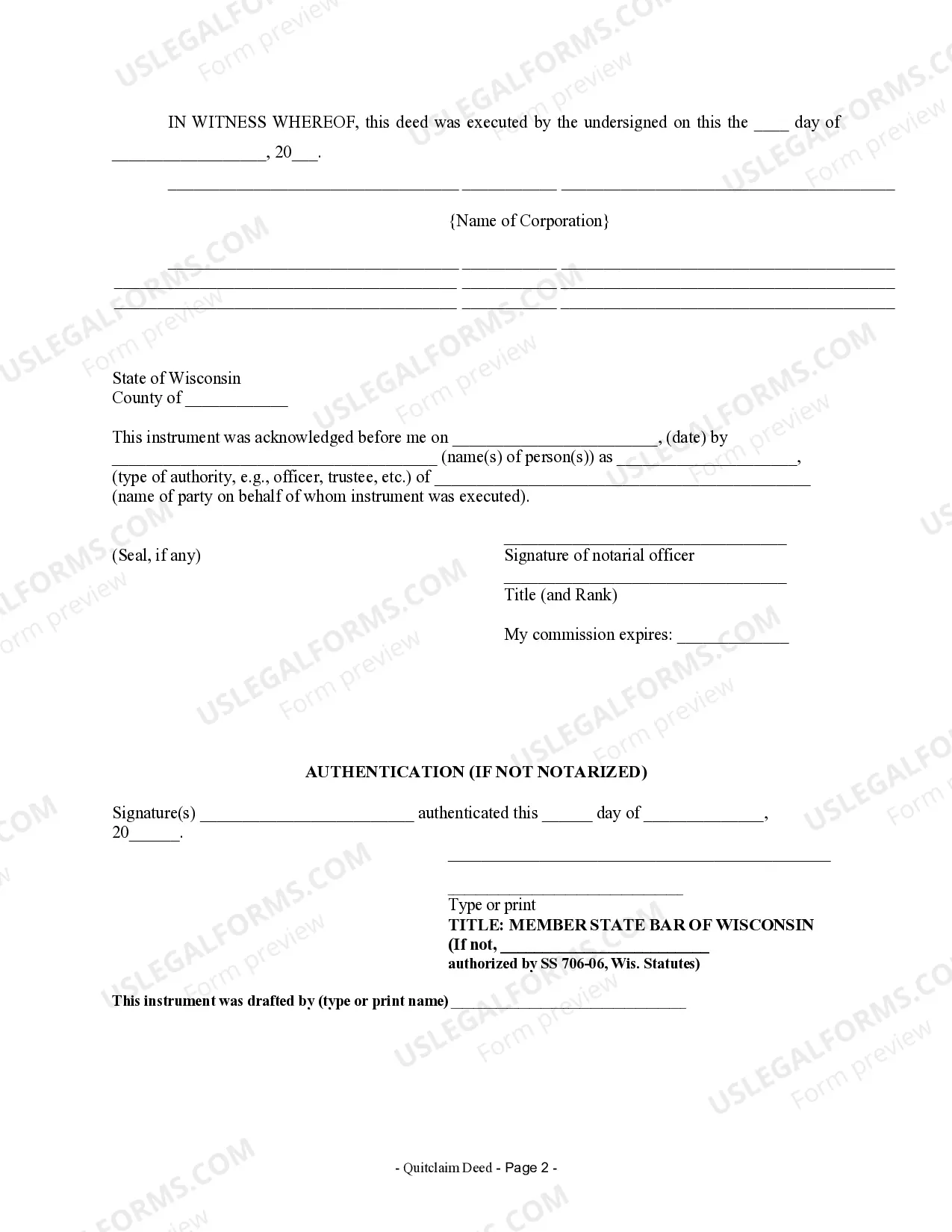 Preview Quitclaim Deed from Corporation to Corporation