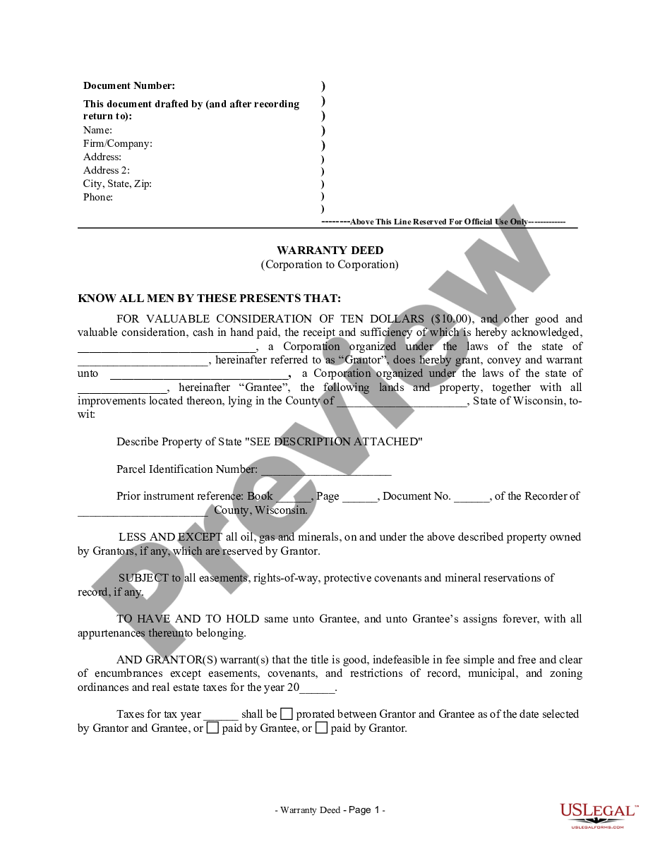 page 0 Warranty Deed from Corporation to Corporation preview